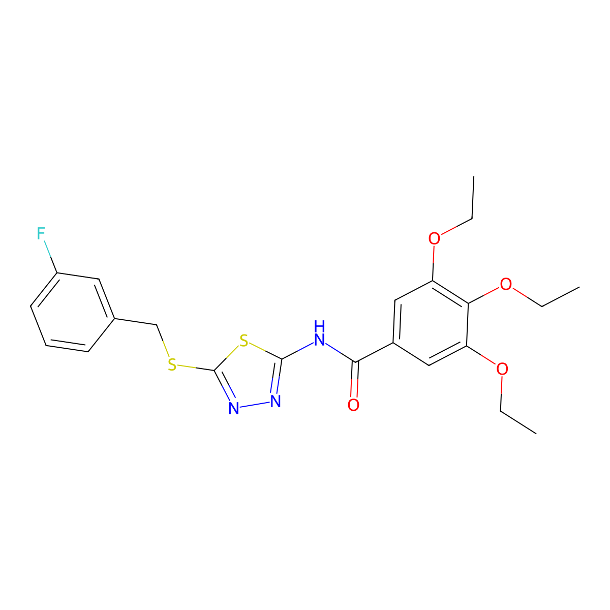 3,4,5-triethoxy-N-(5-((3-fluorobenzyl)thio)-1,3,4-thiadiazol-2-yl)benzamide molecular structure, CAS 392317-40-7