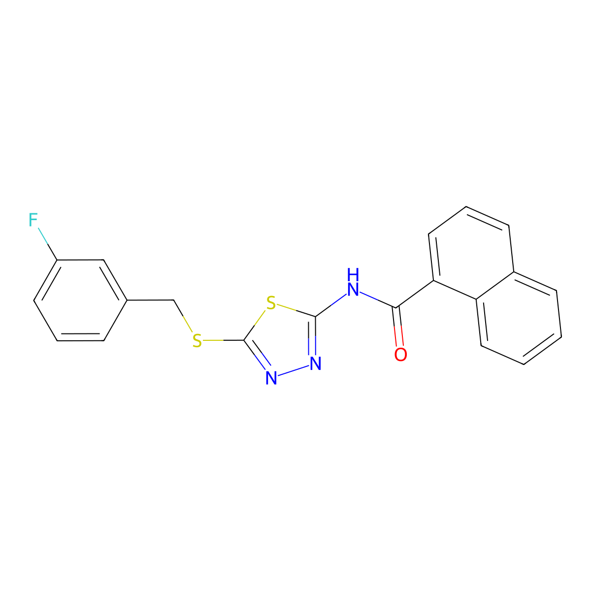 N-(5-((3-fluorobenzyl)thio)-1,3,4-thiadiazol-2-yl)-1-naphthamide molecular structure, CAS 392317-54-3