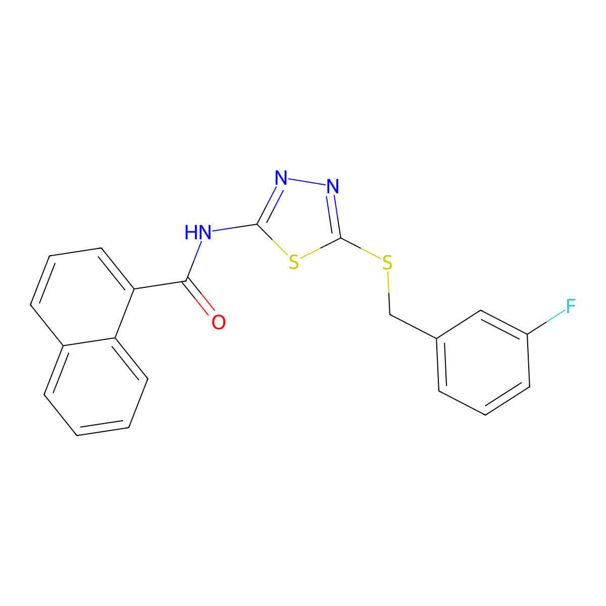 N-(5-((3-fluorobenzyl)thio)-1,3,4-thiadiazol-2-yl)-1-naphthamide molecular structure, CAS 392317-54-3