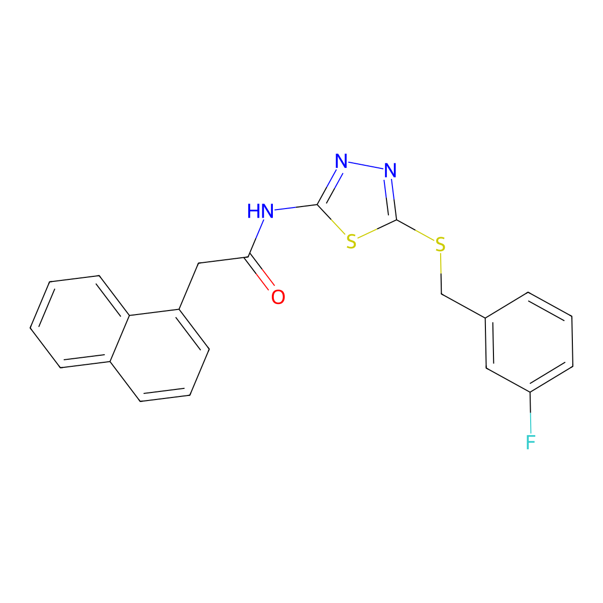 N-(5-((3-fluorobenzyl)thio)-1,3,4-thiadiazol-2-yl)-2-(naphthalen-1-yl)acetamide molecular structure, CAS 392317-56-5