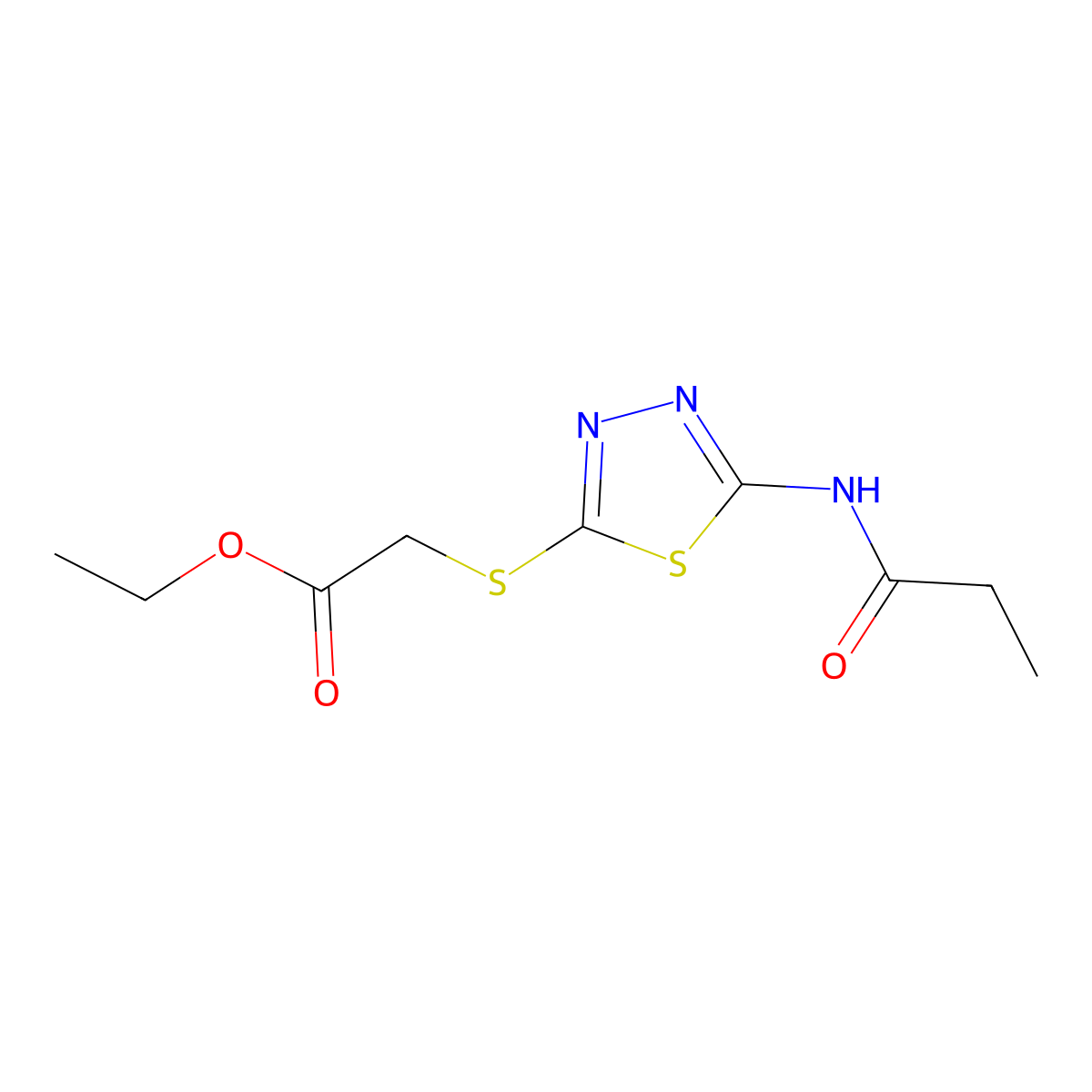 Ethyl 2-((5-propionamido-1,3,4-thiadiazol-2-yl)thio)acetate molecular structure, CAS 392317-58-7