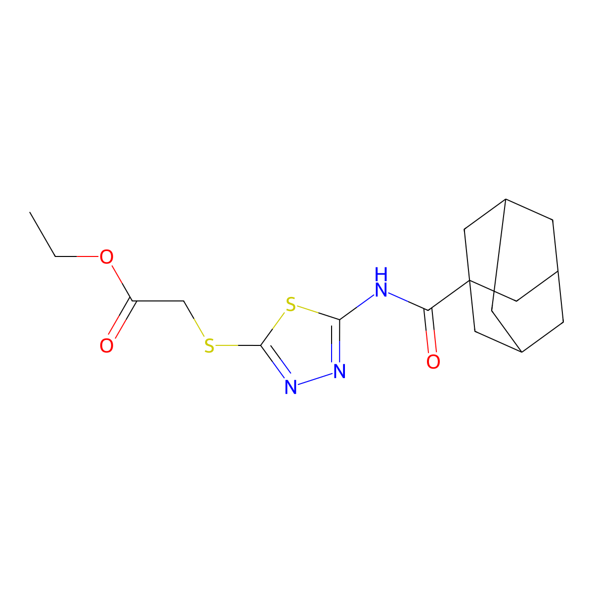 Ethyl 2-[[5-(adamantane-1-carbonylamino)-1,3,4-thiadiazol-2-yl]sulfanyl]acetate molecular structure, CAS 392317-91-8