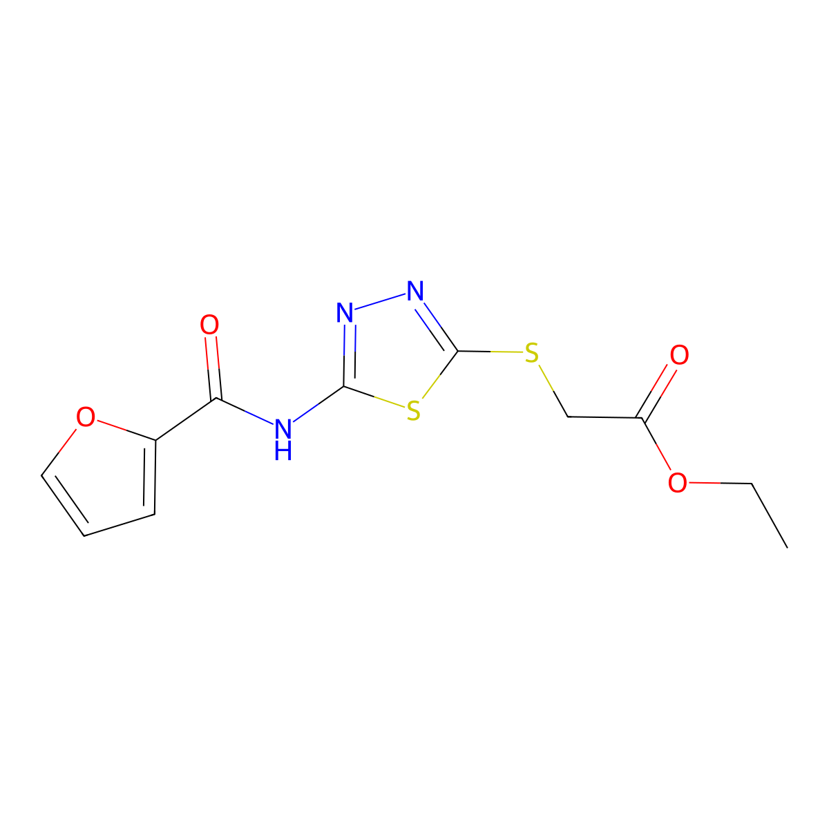 Ethyl 2-((5-(furan-2-carboxamido)-1,3,4-thiadiazol-2-yl)thio)acetate molecular structure, CAS 392317-93-0