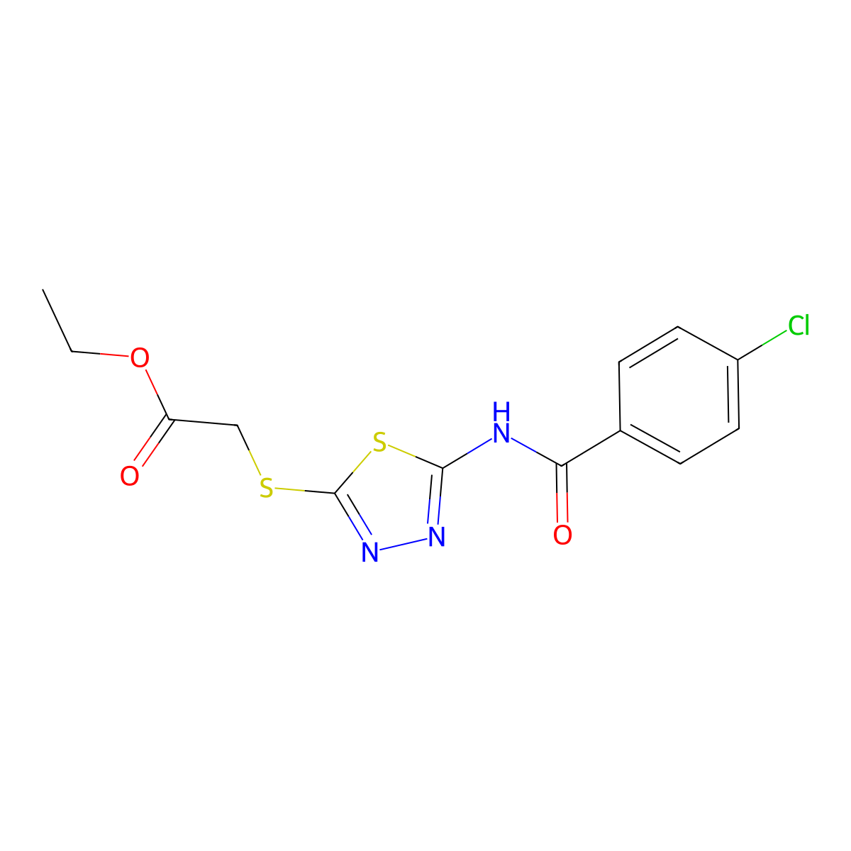 Ethyl 2-((5-(4-chlorobenzamido)-1,3,4-thiadiazol-2-yl)thio)acetate molecular structure, CAS 392318-07-9