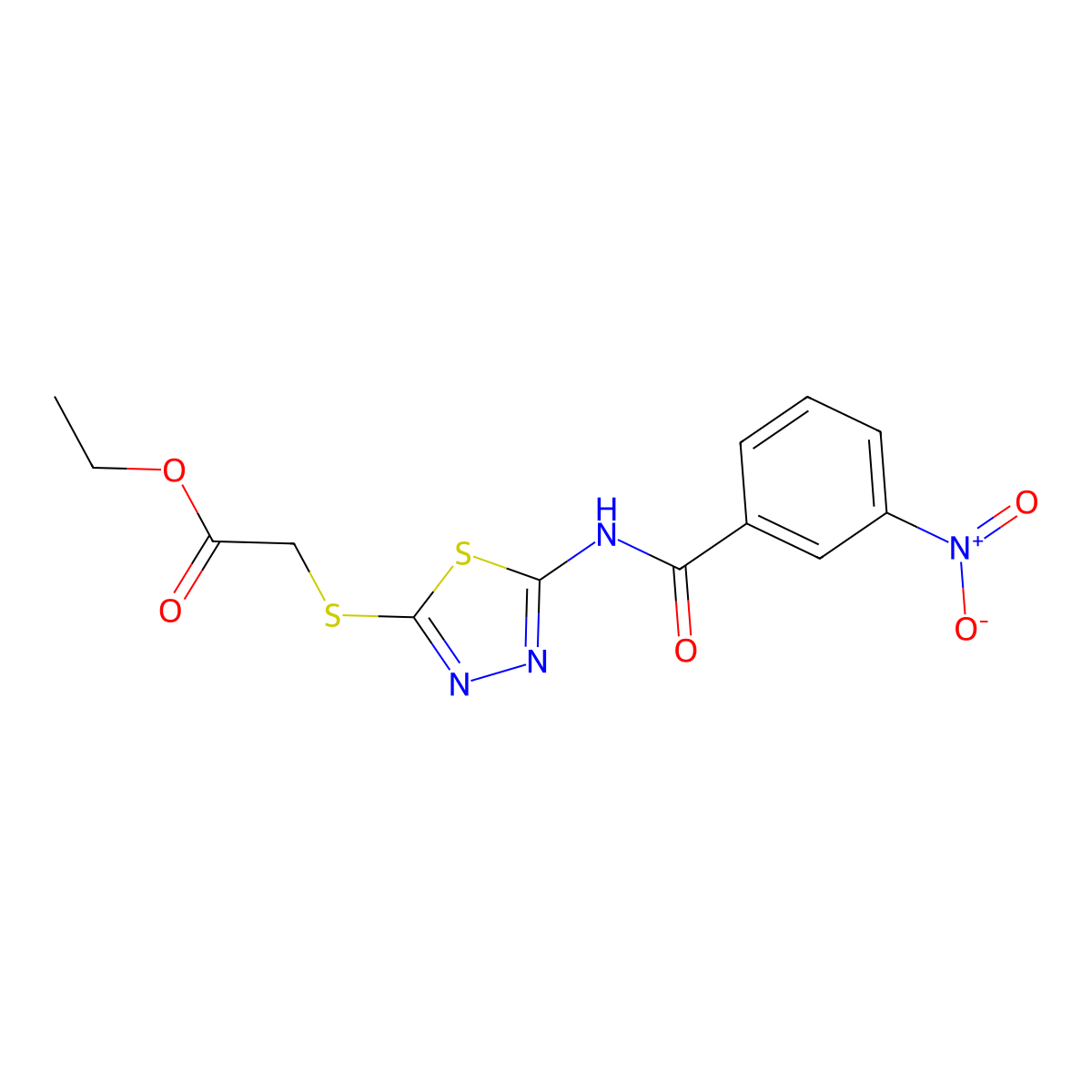 Ethyl 2-((5-(3-nitrobenzamido)-1,3,4-thiadiazol-2-yl)thio)acetate molecular structure, CAS 392318-17-1