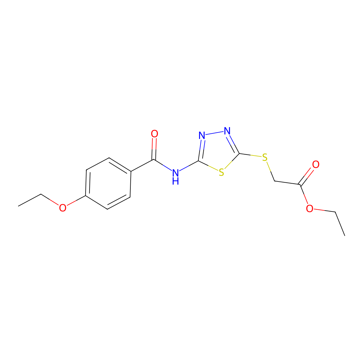 Ethyl 2-((5-(4-ethoxybenzamido)-1,3,4-thiadiazol-2-yl)thio)acetate molecular structure, CAS 392318-32-0