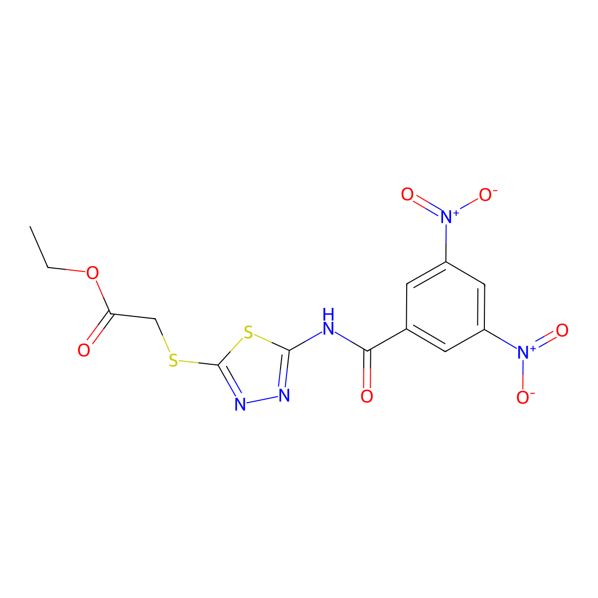 Ethyl 2-[[5-[(3,5-dinitrobenzoyl)amino]-1,3,4-thiadiazol-2-yl]sulfanyl]acetate molecular structure, CAS 392318-46-6
