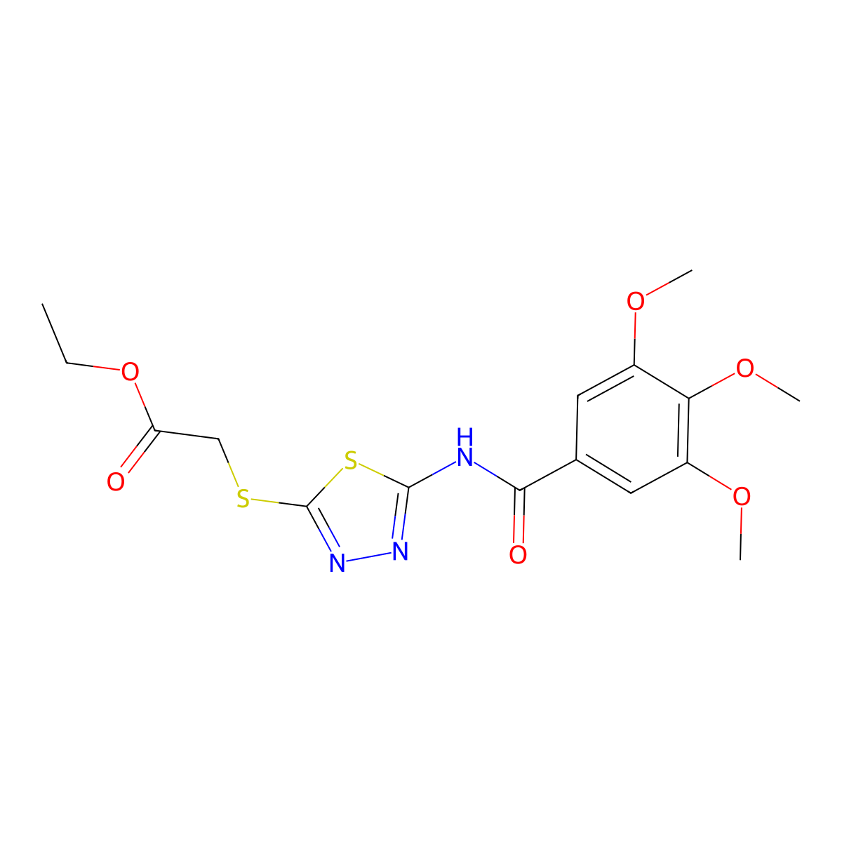 Ethyl 2-((5-(3,4,5-trimethoxybenzamido)-1,3,4-thiadiazol-2-yl)thio)acetate molecular structure, CAS 392318-56-8