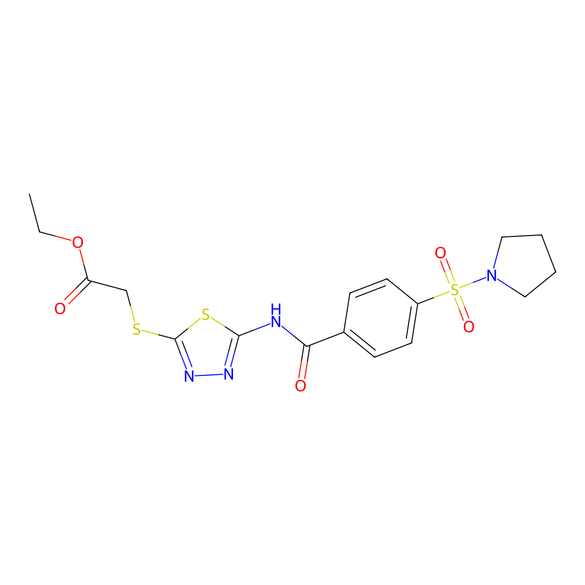 Ethyl 2-((5-(4-(pyrrolidin-1-ylsulfonyl)benzamido)-1,3,4-thiadiazol-2-yl)thio)acetate molecular structure, CAS 392318-72-8