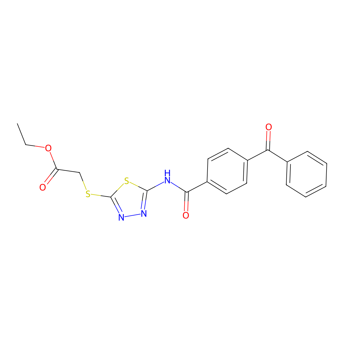 Ethyl 2-[[5-[(4-benzoylbenzoyl)amino]-1,3,4-thiadiazol-2-yl]sulfanyl]acetate molecular structure, CAS 392318-74-0