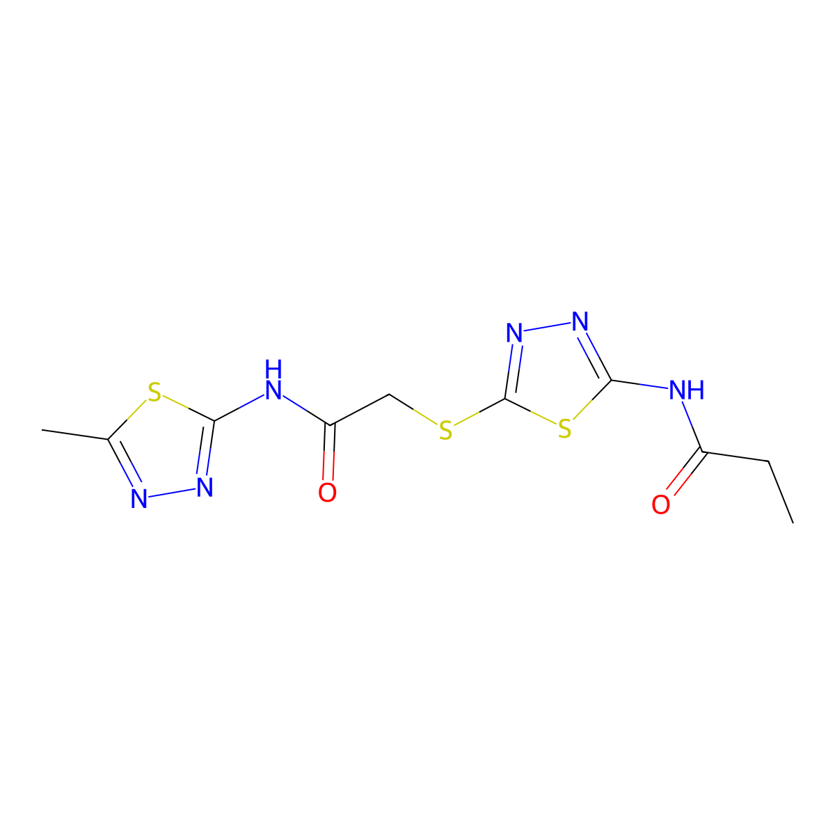 N-[5-[2-[(5-methyl-1,3,4-thiadiazol-2-yl)amino]-2-oxoethyl]sulfanyl-1,3,4-thiadiazol-2-yl]propanamide molecular structure, CAS 392318-76-2