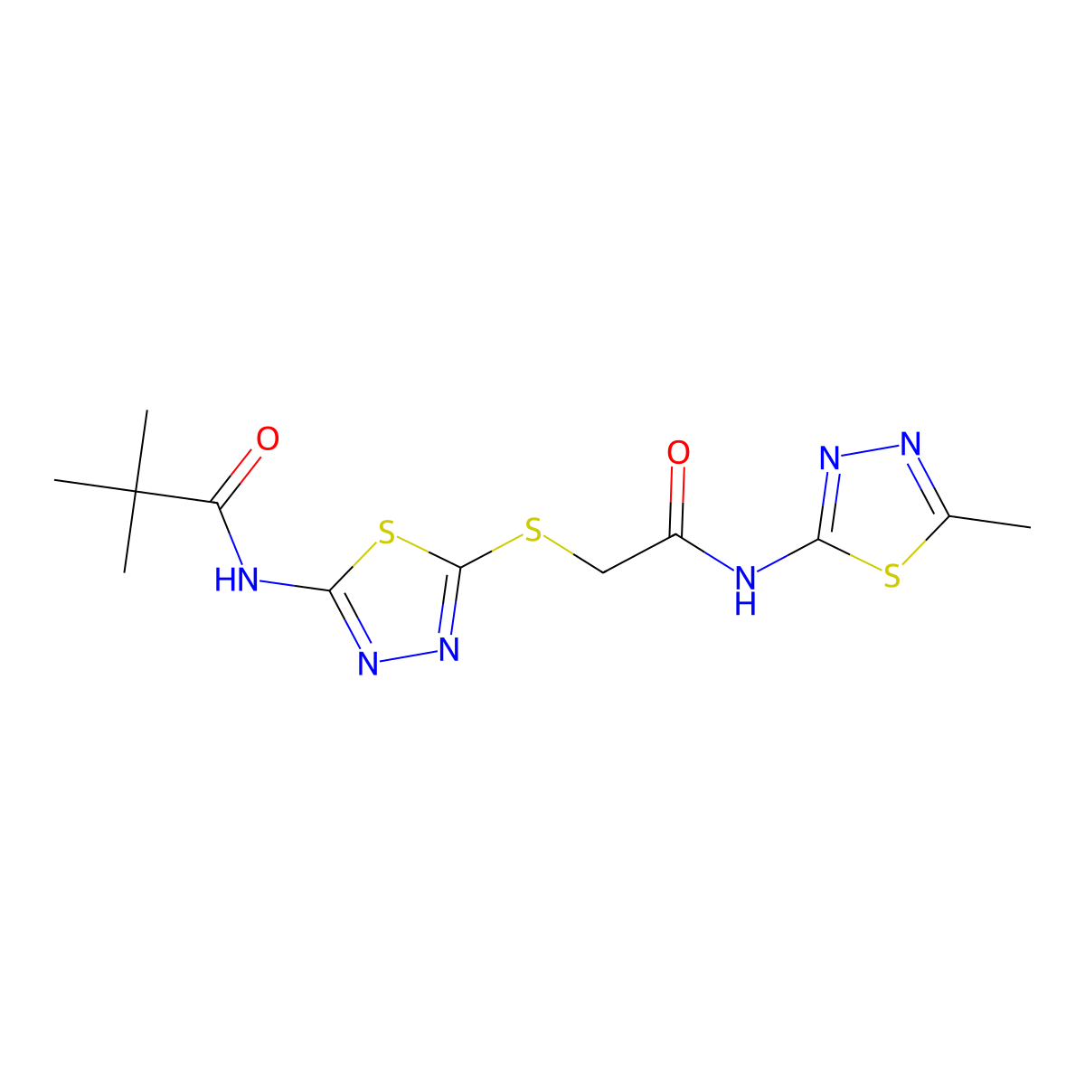 N-(5-((2-((5-methyl-1,3,4-thiadiazol-2-yl)amino)-2-oxoethyl)thio)-1,3,4-thiadiazol-2-yl)pivalamide molecular structure, CAS 392318-78-4