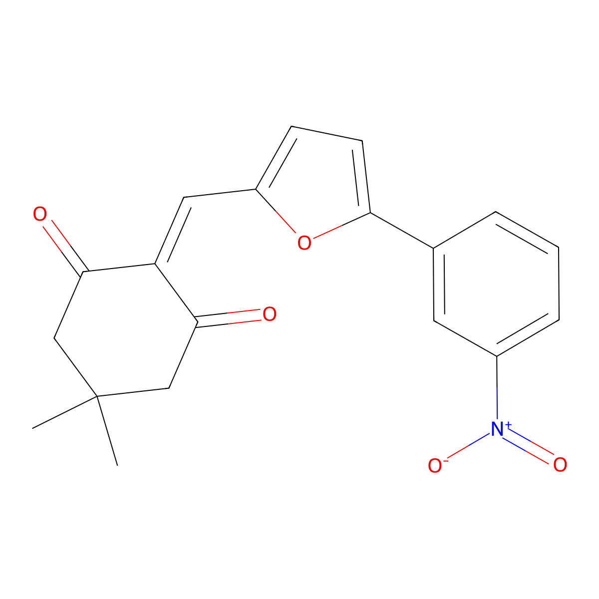5,5-Dimethyl-2-((5-(3-nitrophenyl)-2-furyl)methylene)-1,3-cyclohexanedione molecular structure, CAS 392318-81-9