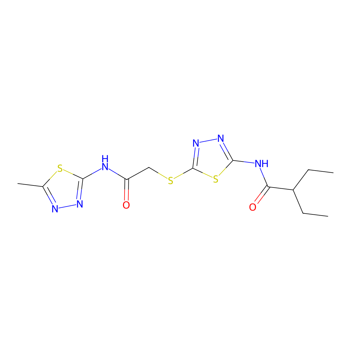 2-ethyl-N-[5-[2-[(5-methyl-1,3,4-thiadiazol-2-yl)amino]-2-oxoethyl]sulfanyl-1,3,4-thiadiazol-2-yl]butanamide molecular structure, CAS 392318-83-1