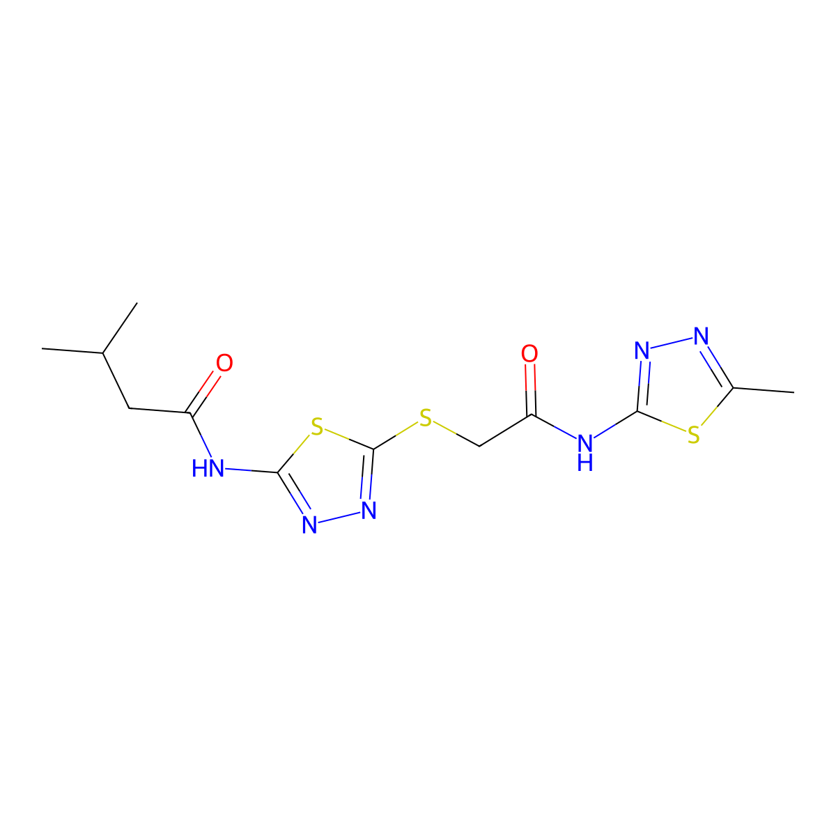 3-methyl-N-(5-((2-((5-methyl-1,3,4-thiadiazol-2-yl)amino)-2-oxoethyl)thio)-1,3,4-thiadiazol-2-yl)butanamide molecular structure, CAS 392318-85-3