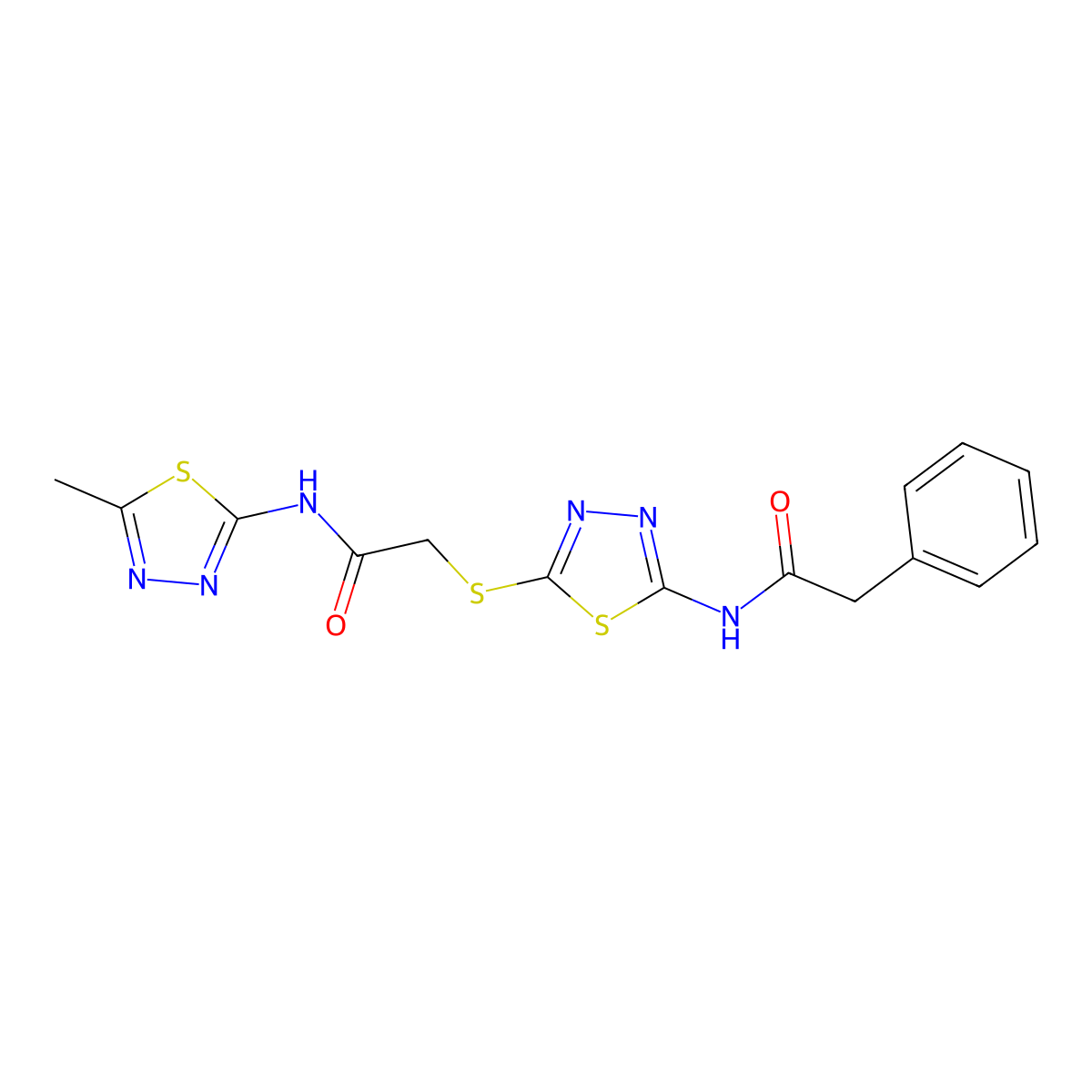 N-(5-methyl-1,3,4-thiadiazol-2-yl)-2-((5-(2-phenylacetamido)-1,3,4-thiadiazol-2-yl)thio)acetamide molecular structure, CAS 392318-89-7