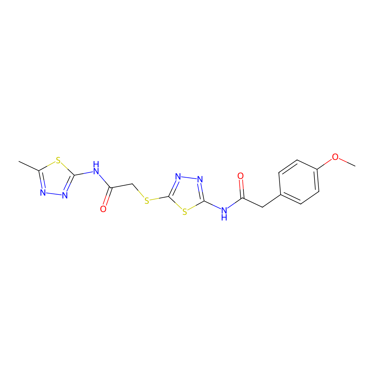 2-(4-methoxyphenyl)-N-(5-((2-((5-methyl-1,3,4-thiadiazol-2-yl)amino)-2-oxoethyl)thio)-1,3,4-thiadiazol-2-yl)acetamide molecular structure, CAS 392318-90-0