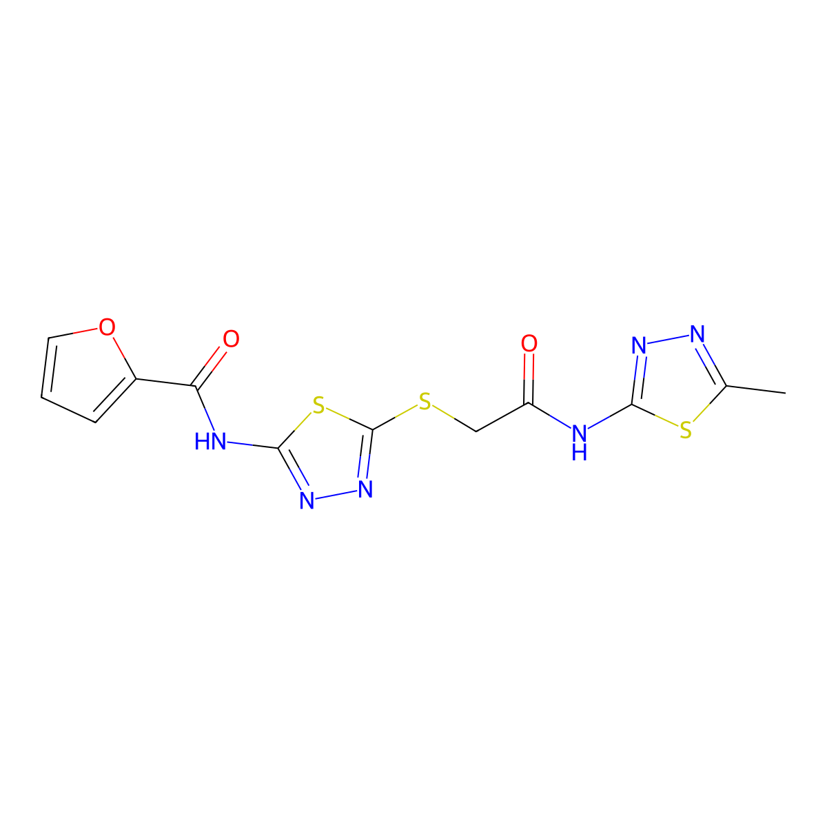 N-[5-[2-[(5-methyl-1,3,4-thiadiazol-2-yl)amino]-2-oxoethyl]sulfanyl-1,3,4-thiadiazol-2-yl]furan-2-carboxamide molecular structure, CAS 392318-94-4