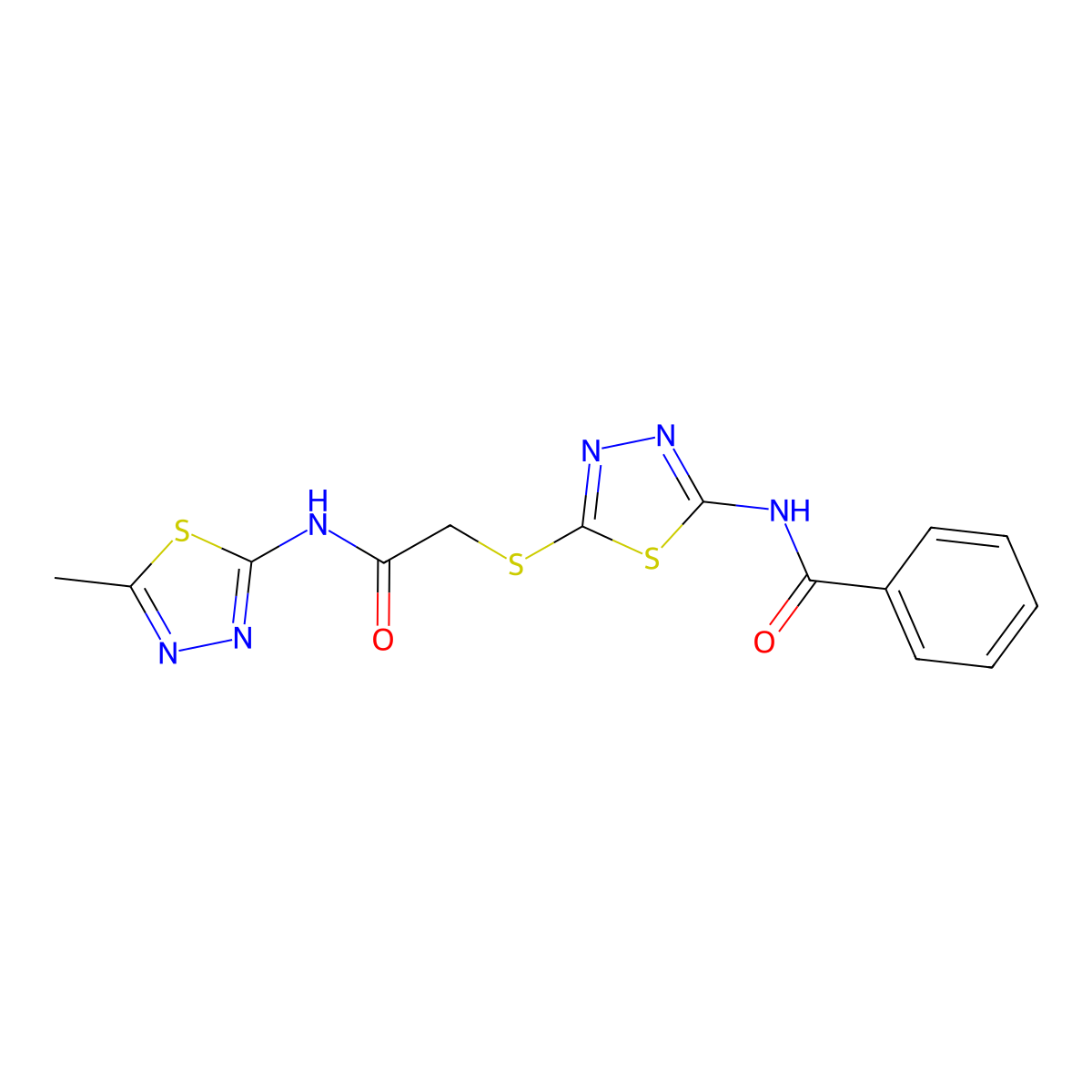 N-(5-((2-((5-methyl-1,3,4-thiadiazol-2-yl)amino)-2-oxoethyl)thio)-1,3,4-thiadiazol-2-yl)benzamide molecular structure, CAS 392319-00-5