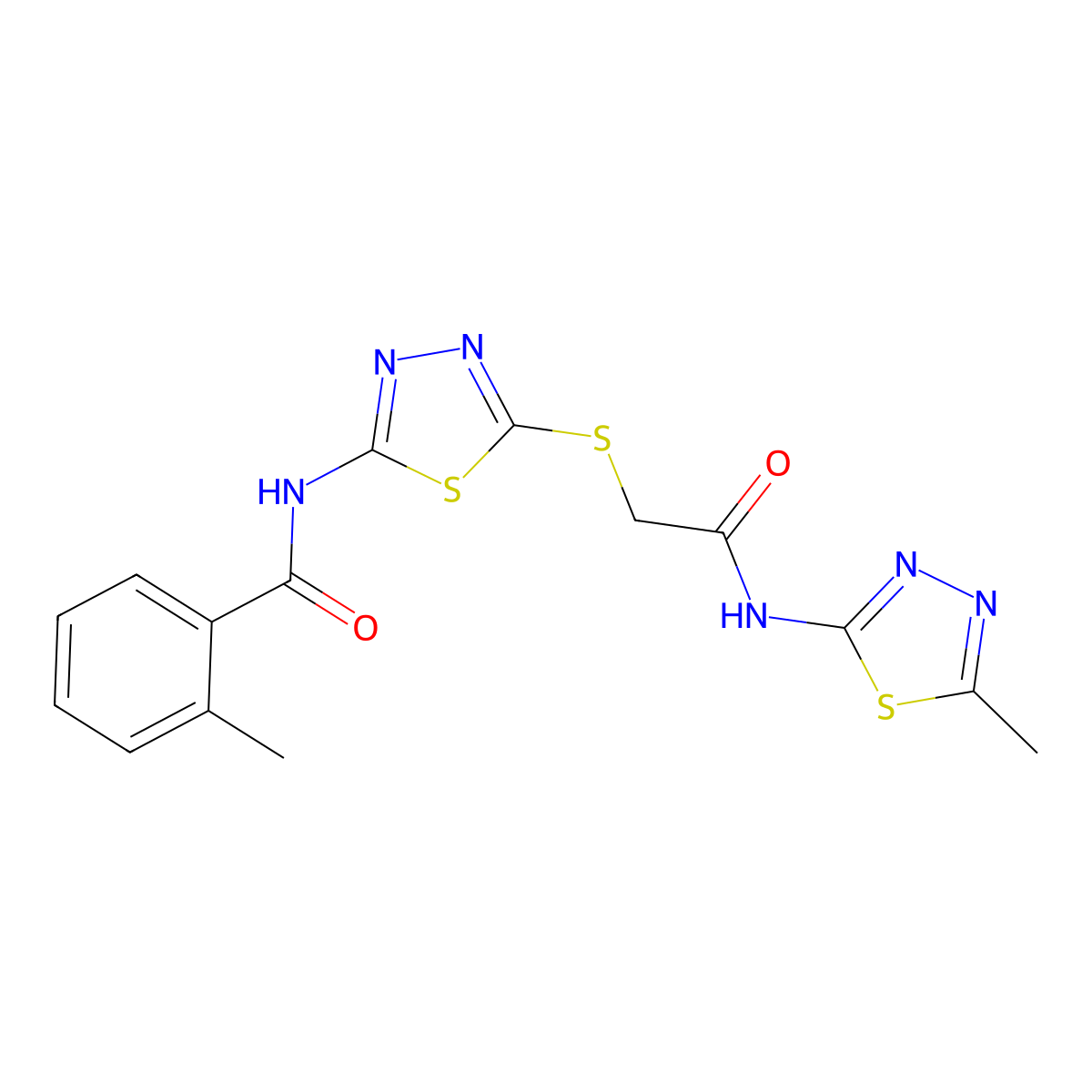 2-methyl-N-(5-((2-((5-methyl-1,3,4-thiadiazol-2-yl)amino)-2-oxoethyl)thio)-1,3,4-thiadiazol-2-yl)benzamide molecular structure, CAS 392319-02-7