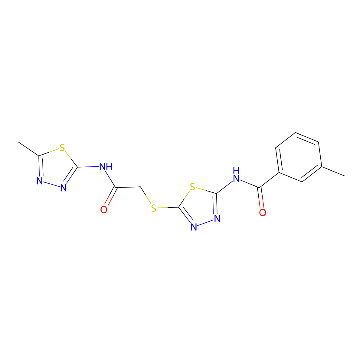 3-methyl-N-(5-((2-((5-methyl-1,3,4-thiadiazol-2-yl)amino)-2-oxoethyl)thio)-1,3,4-thiadiazol-2-yl)benzamide molecular structure, CAS 392319-04-9