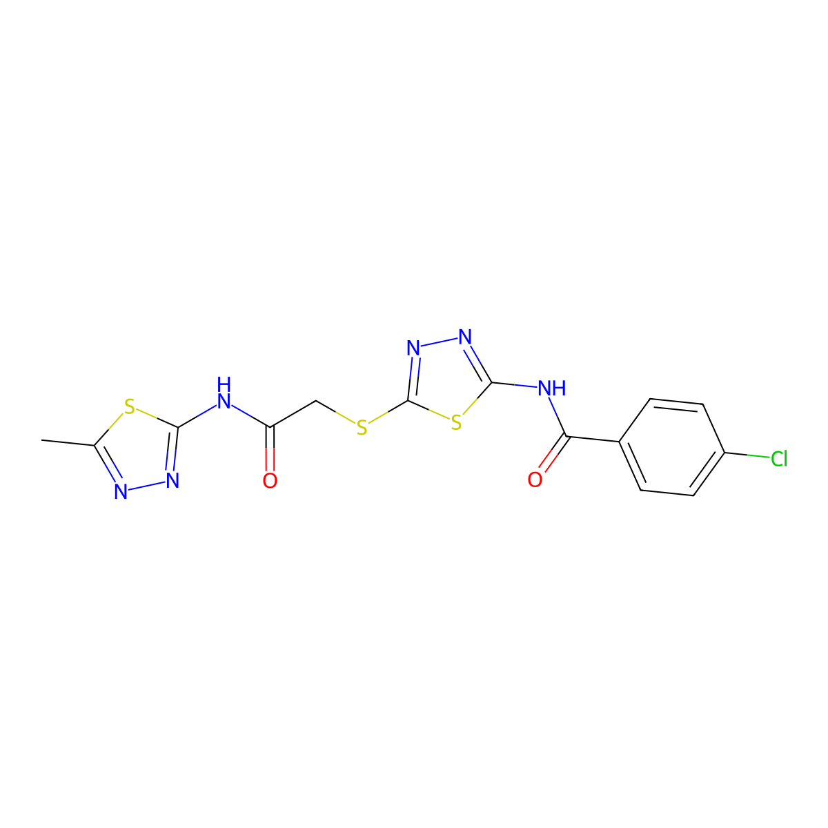 4-chloro-N-[5-[2-[(5-methyl-1,3,4-thiadiazol-2-yl)amino]-2-oxoethyl]sulfanyl-1,3,4-thiadiazol-2-yl]benzamide molecular structure, CAS 392319-08-3