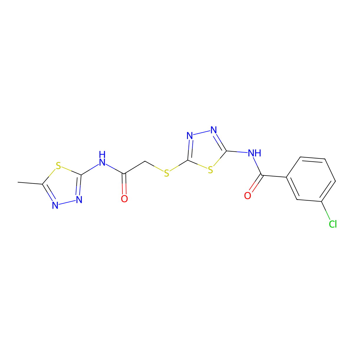3-chloro-N-[5-[2-[(5-methyl-1,3,4-thiadiazol-2-yl)amino]-2-oxoethyl]sulfanyl-1,3,4-thiadiazol-2-yl]benzamide molecular structure, CAS 392319-10-7