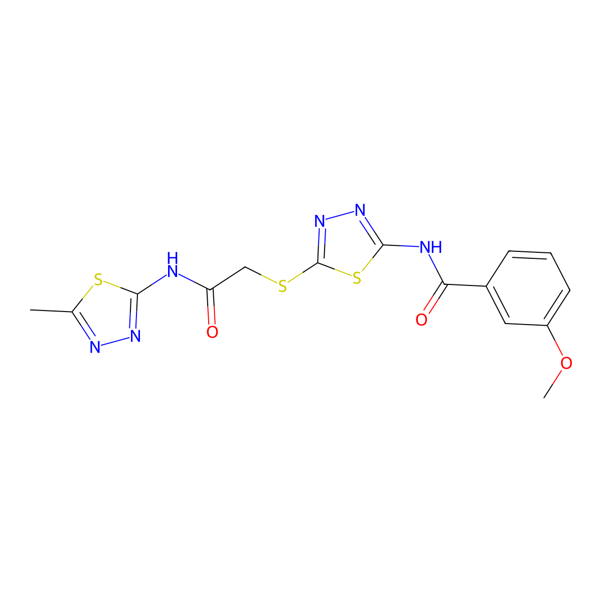 3-methoxy-N-[5-[2-[(5-methyl-1,3,4-thiadiazol-2-yl)amino]-2-oxoethyl]sulfanyl-1,3,4-thiadiazol-2-yl]benzamide molecular structure, CAS 392319-17-4