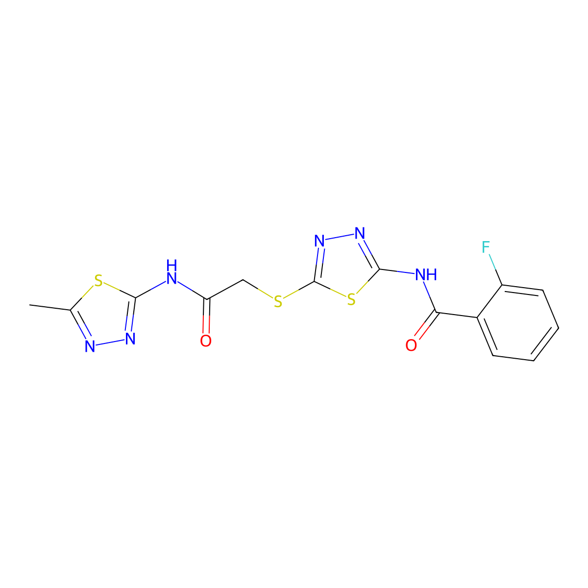 2-fluoro-N-[5-[2-[(5-methyl-1,3,4-thiadiazol-2-yl)amino]-2-oxoethyl]sulfanyl-1,3,4-thiadiazol-2-yl]benzamide molecular structure, CAS 392319-22-1