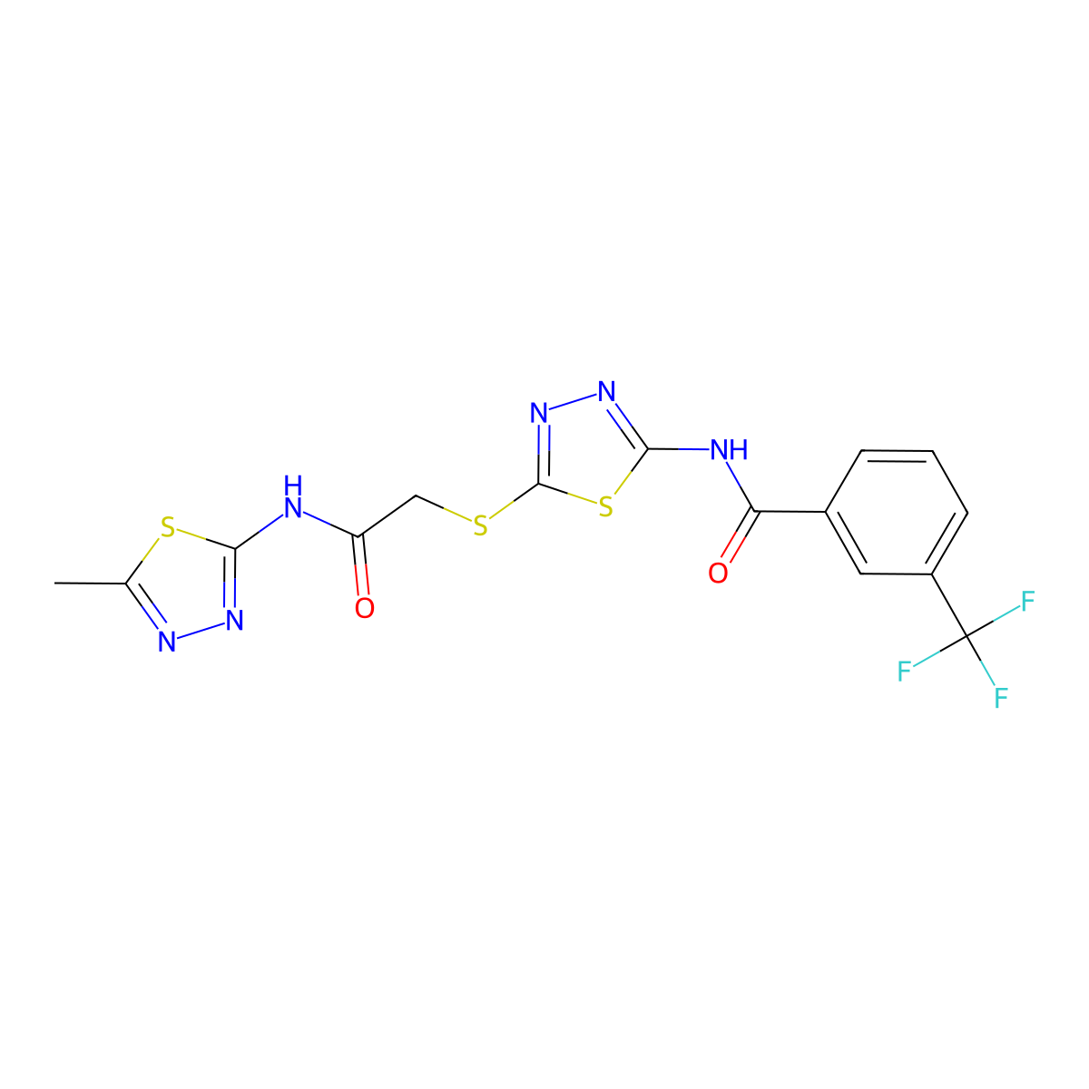 N-[5-[2-[(5-methyl-1,3,4-thiadiazol-2-yl)amino]-2-oxoethyl]sulfanyl-1,3,4-thiadiazol-2-yl]-3-(trifluoromethyl)benzamide molecular structure, CAS 392319-25-4