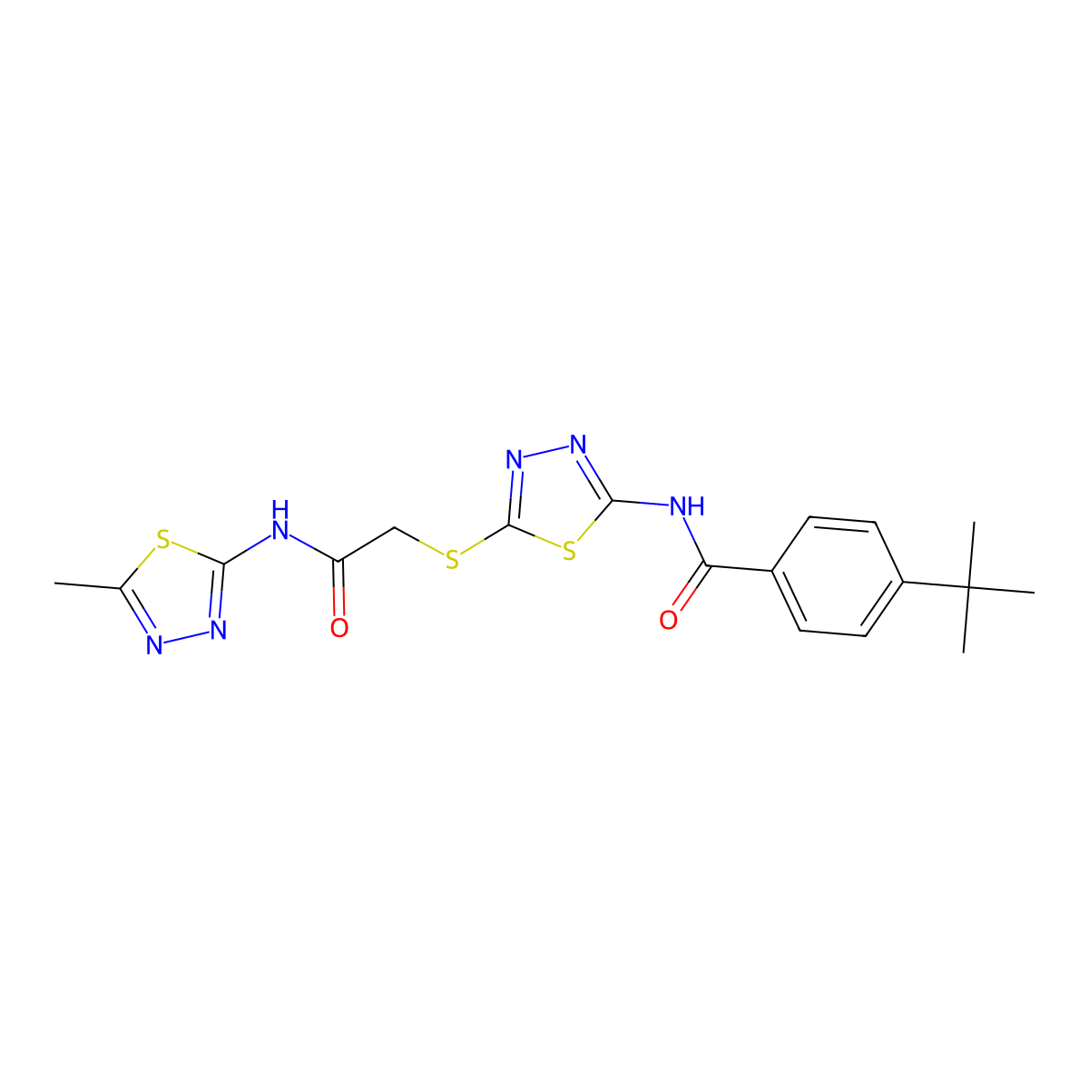4-(tert-butyl)-N-(5-((2-((5-methyl-1,3,4-thiadiazol-2-yl)amino)-2-oxoethyl)thio)-1,3,4-thiadiazol-2-yl)benzamide molecular structure, CAS 392319-26-5