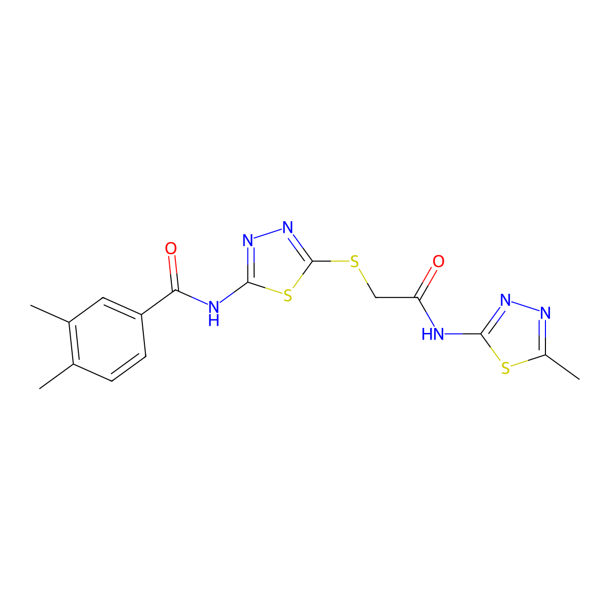 3,4-dimethyl-N-[5-[2-[(5-methyl-1,3,4-thiadiazol-2-yl)amino]-2-oxoethyl]sulfanyl-1,3,4-thiadiazol-2-yl]benzamide molecular structure, CAS 392319-29-8