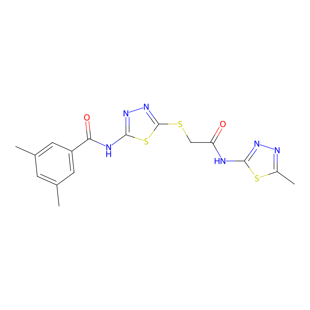 3,5-dimethyl-N-(5-((2-((5-methyl-1,3,4-thiadiazol-2-yl)amino)-2-oxoethyl)thio)-1,3,4-thiadiazol-2-yl)benzamide molecular structure, CAS 392319-30-1