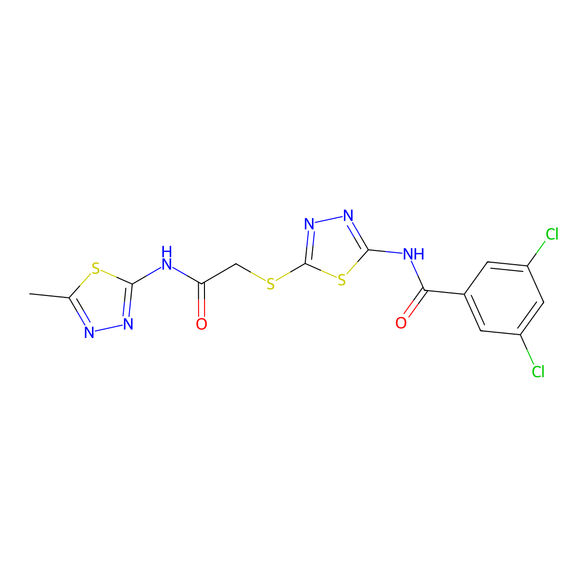 3,5-dichloro-N-(5-((2-((5-methyl-1,3,4-thiadiazol-2-yl)amino)-2-oxoethyl)thio)-1,3,4-thiadiazol-2-yl)benzamide molecular structure, CAS 392319-31-2