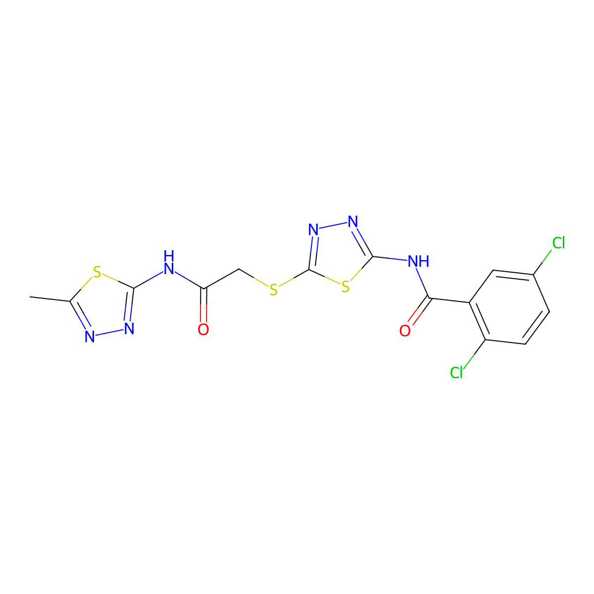2,5-dichloro-N-(5-((2-((5-methyl-1,3,4-thiadiazol-2-yl)amino)-2-oxoethyl)thio)-1,3,4-thiadiazol-2-yl)benzamide molecular structure, CAS 392319-33-4