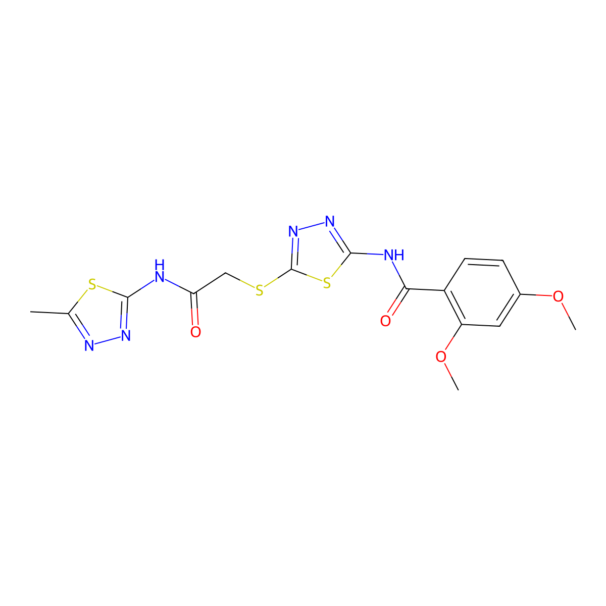 2,4-dimethoxy-N-[5-[2-[(5-methyl-1,3,4-thiadiazol-2-yl)amino]-2-oxoethyl]sulfanyl-1,3,4-thiadiazol-2-yl]benzamide molecular structure, CAS 392319-34-5