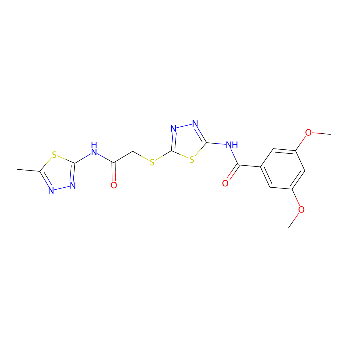3,5-dimethoxy-N-[5-[2-[(5-methyl-1,3,4-thiadiazol-2-yl)amino]-2-oxoethyl]sulfanyl-1,3,4-thiadiazol-2-yl]benzamide molecular structure, CAS 392319-35-6