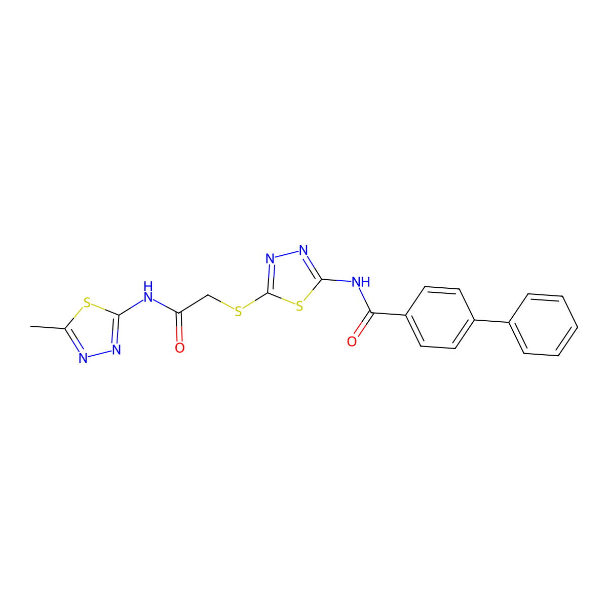 N-(5-((2-((5-methyl-1,3,4-thiadiazol-2-yl)amino)-2-oxoethyl)thio)-1,3,4-thiadiazol-2-yl)-[1,1'-biphenyl]-4-carboxamide molecular structure, CAS 392319-38-9