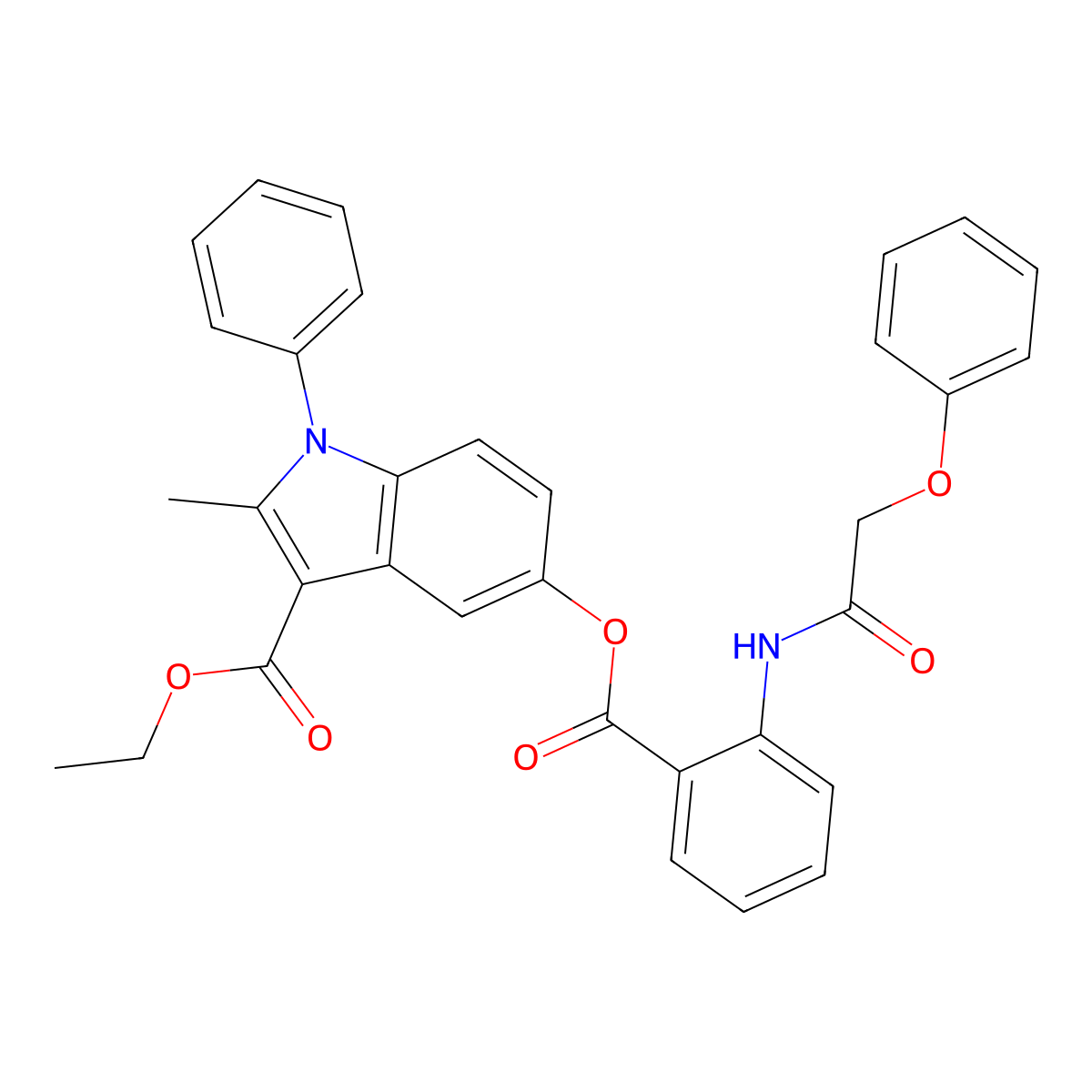 Ethyl 2-methyl-5-[2-[(2-phenoxyacetyl)amino]benzoyl]oxy-1-phenylindole-3-carboxylate molecular structure, CAS 392319-58-3