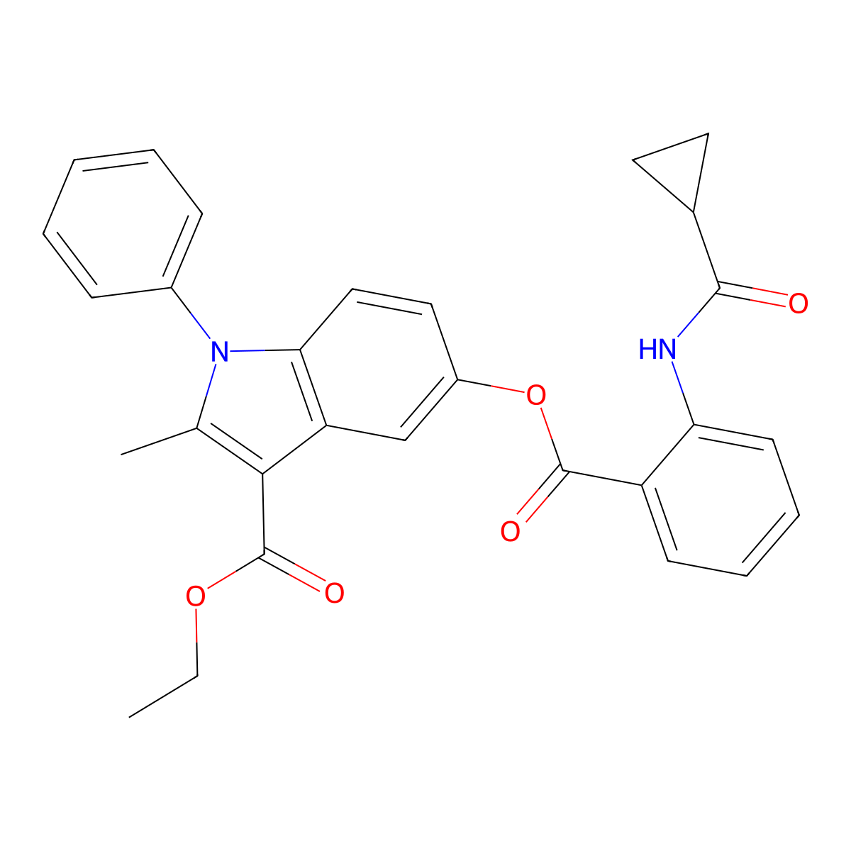 ethyl 5-((2-(cyclopropanecarboxamido)benzoyl)oxy)-2-methyl-1-phenyl-1H-indole-3-carboxylate molecular structure, CAS 392319-64-1