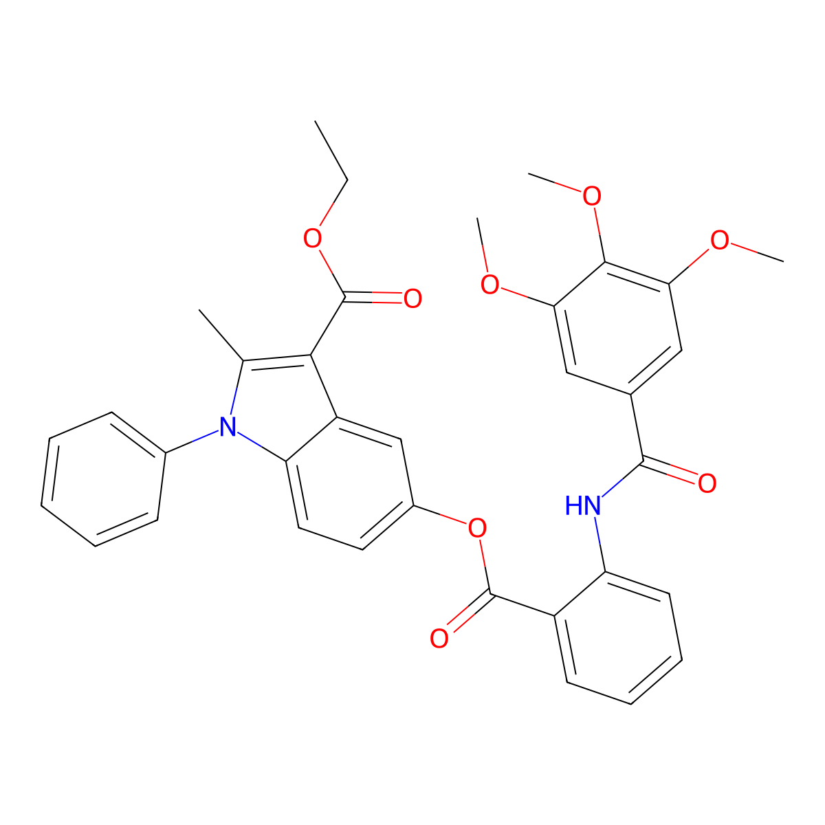 ethyl 2-methyl-1-phenyl-5-((2-(3,4,5-trimethoxybenzamido)benzoyl)oxy)-1H-indole-3-carboxylate molecular structure, CAS 392320-01-3