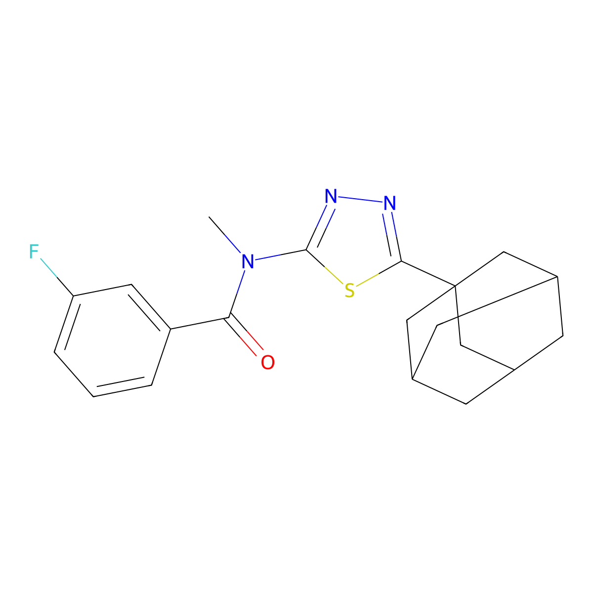 N-[5-(adamantan-1-yl)-1,3,4-thiadiazol-2-yl]-3-fluoro-N-methylbenzamide molecular structure, CAS 392321-16-3