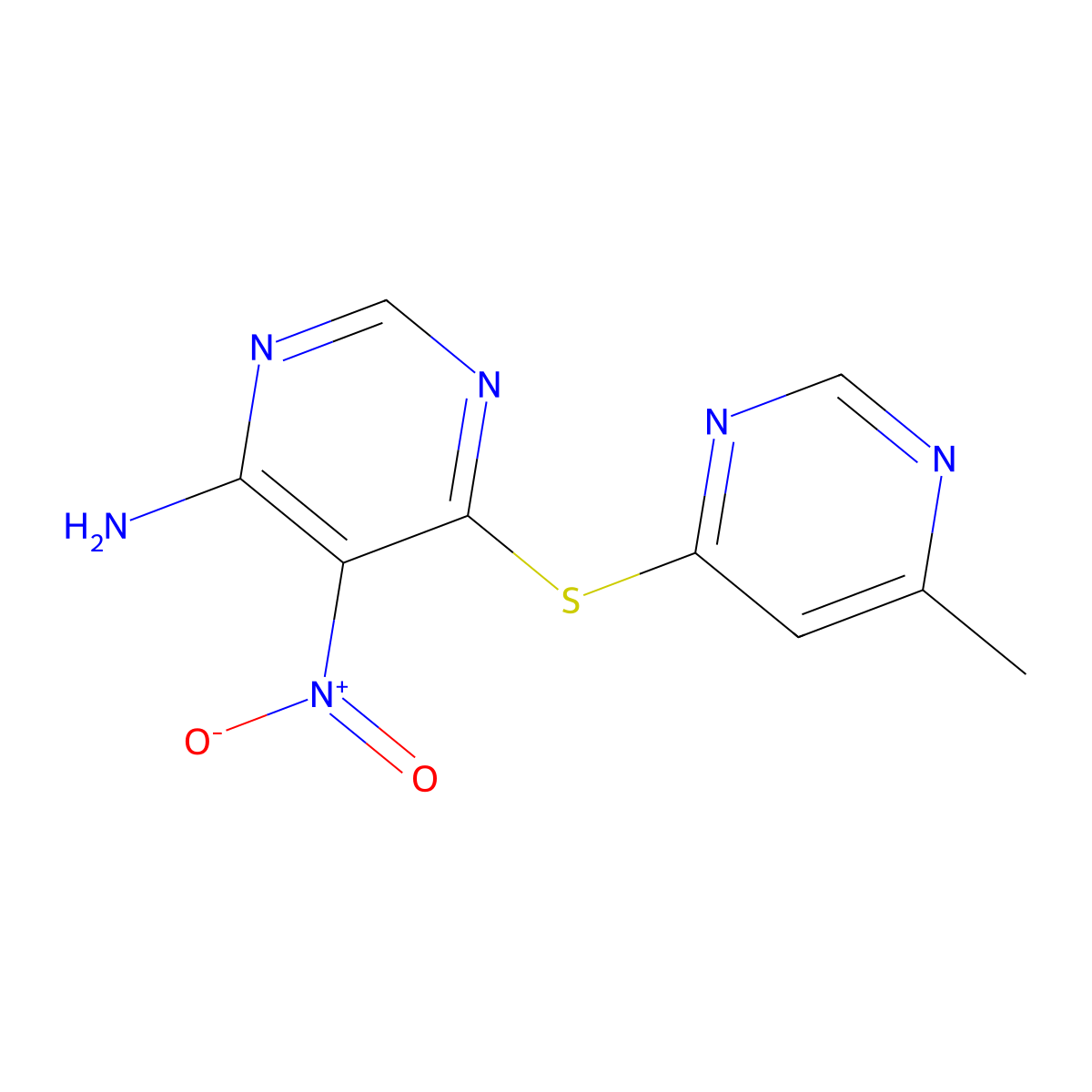 6-[(6-Methylpyrimidin-4-yl)sulfanyl]-5-nitropyrimidin-4-amine molecular structure, CAS 392321-53-8