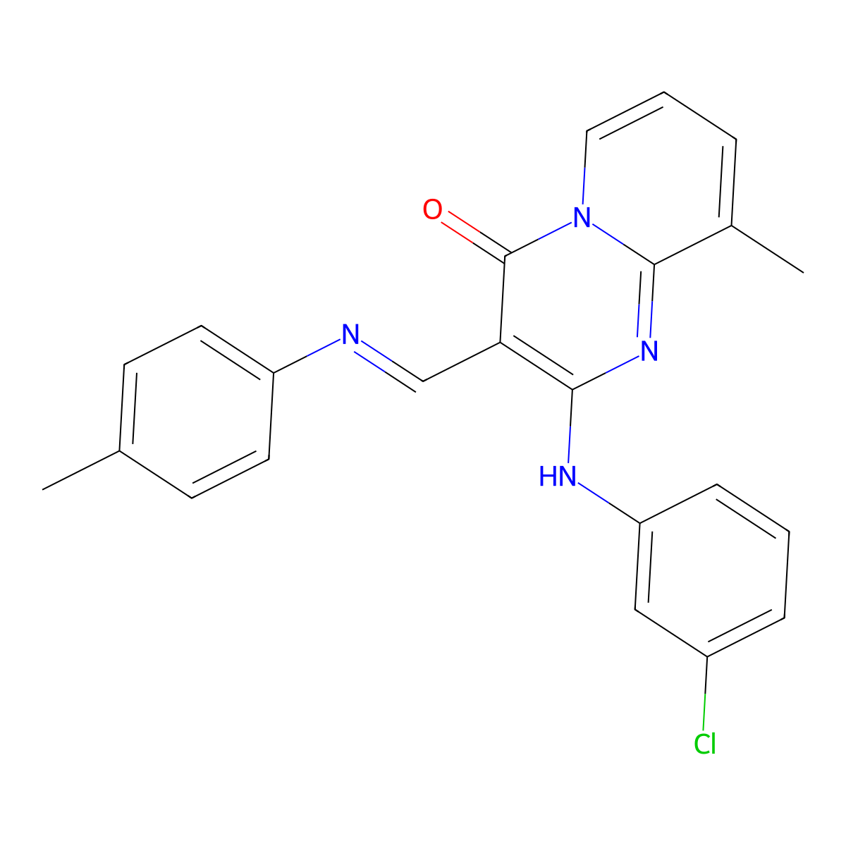 (E)-2-((3-chlorophenyl)amino)-9-methyl-3-((p-tolylimino)methyl)-4H-pyrido[1,2-a]pyrimidin-4-one molecular structure, CAS 392321-55-0