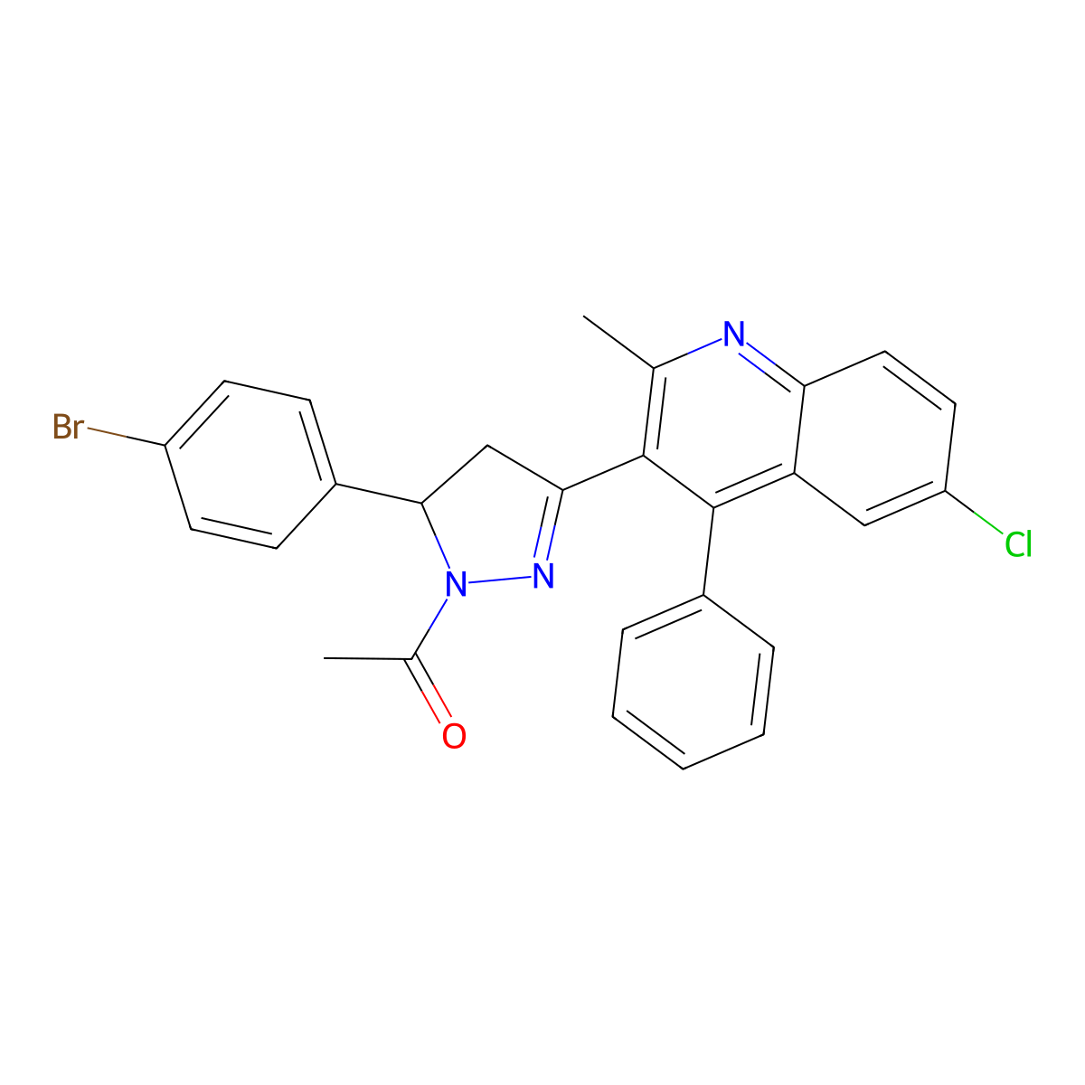 1-(5-(4-bromophenyl)-3-(6-chloro-2-methyl-4-phenylquinolin-3-yl)-4,5-dihydro-1H-pyrazol-1-yl)ethanone molecular structure, CAS 392321-62-9