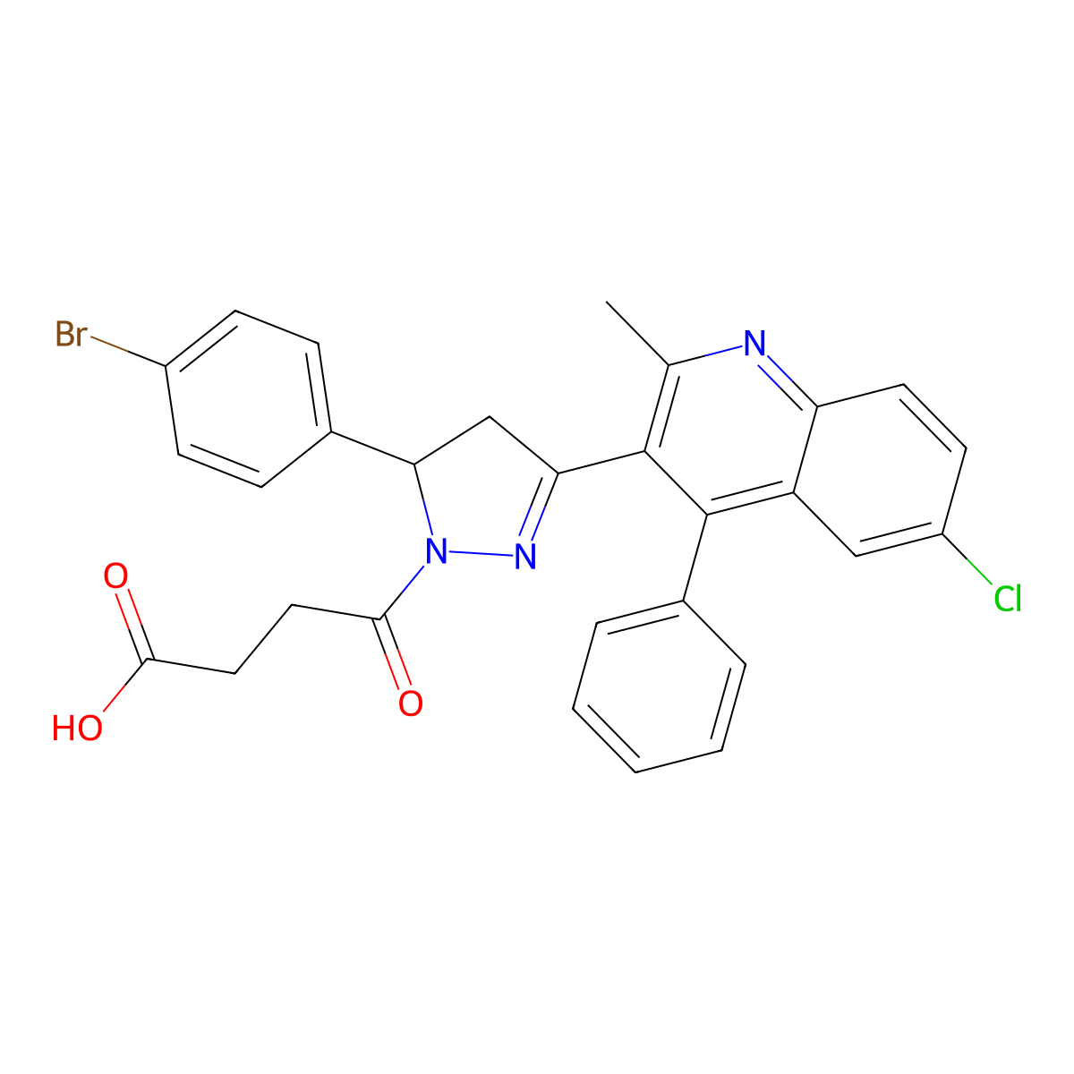 4-[5-(4-bromophenyl)-3-(6-chloro-2-methyl-4-phenylquinolin-3-yl)-4,5-dihydro-1H-pyrazol-1-yl]-4-oxobutanoic acid molecular structure, CAS 392321-63-0