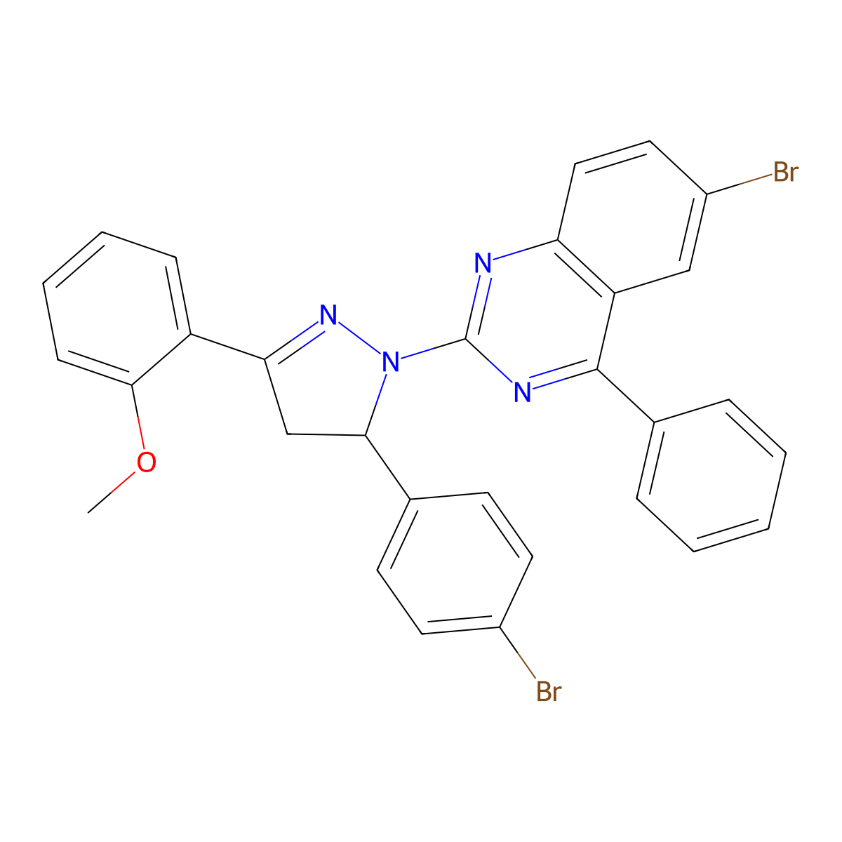 6-bromo-2-(5-(4-bromophenyl)-3-(2-methoxyphenyl)-4,5-dihydro-1H-pyrazol-1-yl)-4-phenylquinazoline molecular structure, CAS 392321-64-1