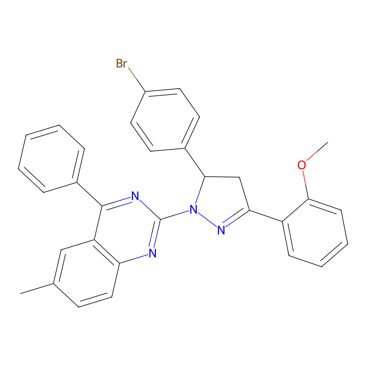 2-(5-(4-bromophenyl)-3-(2-methoxyphenyl)-4,5-dihydro-1H-pyrazol-1-yl)-6-methyl-4-phenylquinazoline molecular structure, CAS 392321-65-2