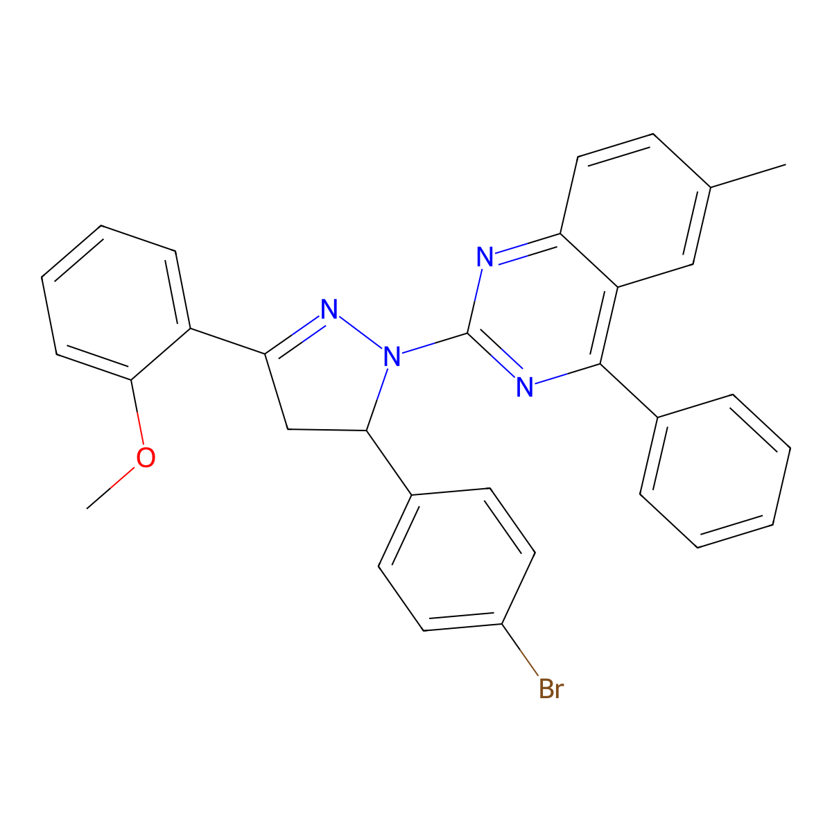 2-(5-(4-bromophenyl)-3-(2-methoxyphenyl)-4,5-dihydro-1H-pyrazol-1-yl)-6-methyl-4-phenylquinazoline molecular structure, CAS 392321-65-2