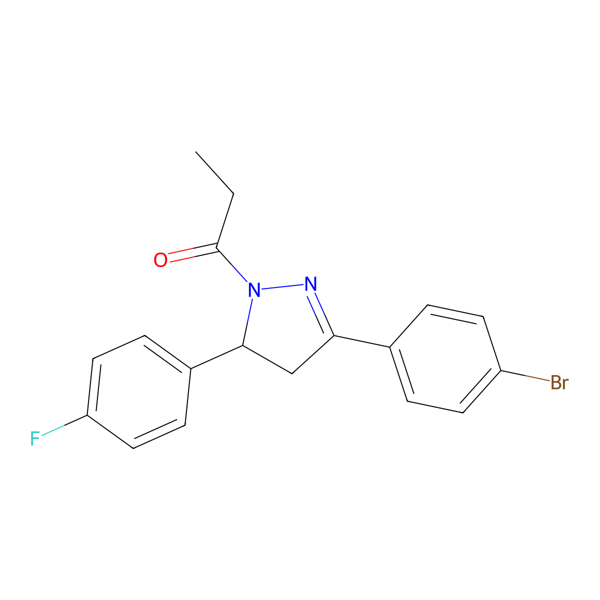 1-(3-(4-bromophenyl)-5-(4-fluorophenyl)-4,5-dihydro-1H-pyrazol-1-yl)propan-1-one molecular structure, CAS 392321-71-0